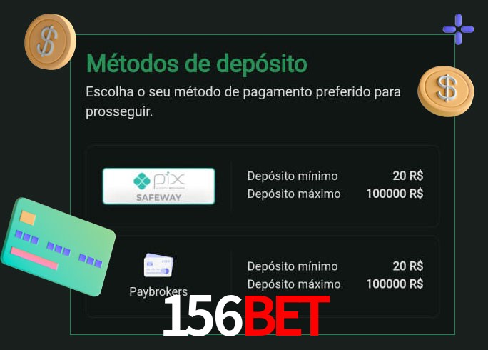 O cassino 156Bet oferece uma grande variedade de métodos de pagamento